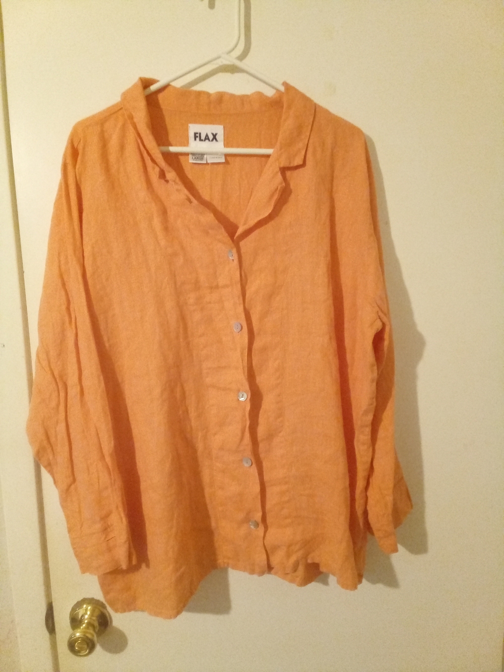 FLAX Lightweight Linen Button-Up Shirt in Orange Sz Large